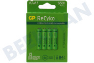 GP 12065AAAHCE-C4  LR03 ReCyko+ AAA 650 - 4 oplaadbare batterijen geschikt voor o.a. 650mAh NiMH