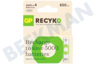 GP GPRCK65AAA673C4  LR03 ReCyko+ AAA 650 - 4 oplaadbare batterijen geschikt voor o.a. 650mAh NiMH