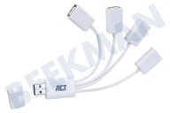ACT AC6210  Hub geschikt voor o.a. USB 2.0 Wit Flexibele 4 Poorts USB Hub geschikt voor o.a. USB 2.0 Wit