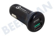 Ewent EW1352 2 Poorts  USB Autolader 5A met Quick Charge 3.0 geschikt voor o.a. auto's en vrachtwagens
