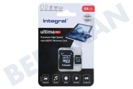 Integral INMSDX64G-100/70V30  UltimaPro High Speed Micro SDXC Class 10 64GB geschikt voor o.a. Micro SDHC card 64GB