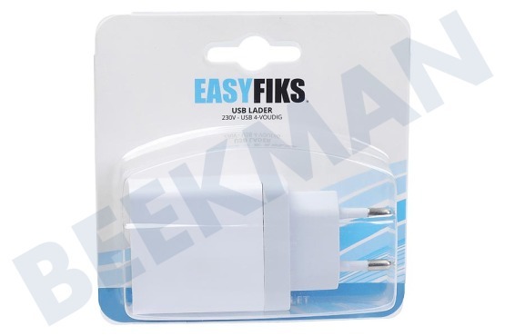 Easyfiks  USB oplader 230V 4,8A/5V 4-poort wit
