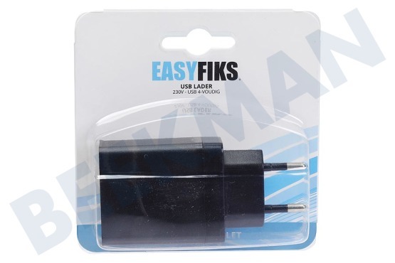 Easyfiks  USB oplader 230V 4,8A/5V 4-poort zwart