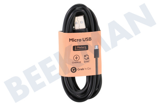 Universeel  USB Kabel geschikt voor Universeel Micro USB, Zwart, 200cm