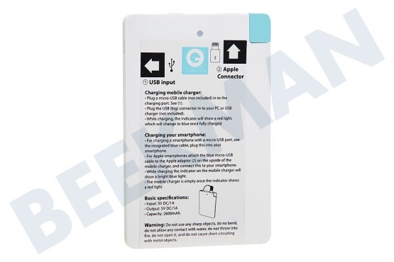 Grab 'n Go Powerbank 2600 mAh, Wit