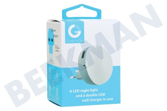 Grab 'n Go Oplader Led nachtlamp met 2 USB poortjes 2.1a