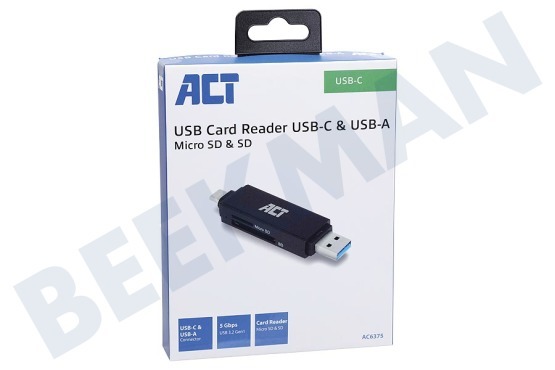 ACT AC6375 USB3.1 Kaartlezer met Type-C en Type-A connector