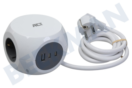 ACT  AC2420 Stekkerdoos kubus 3 stopcontacten, 2x USB-C, 1x USB-A