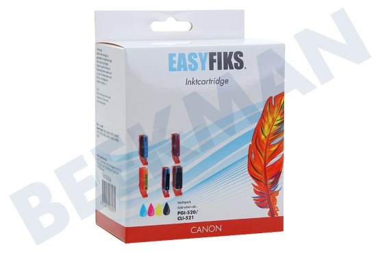 Easyfiks Inktcartridge PGI 520 CLI 521 Multipack BK/BK/C/M/Y + Chip