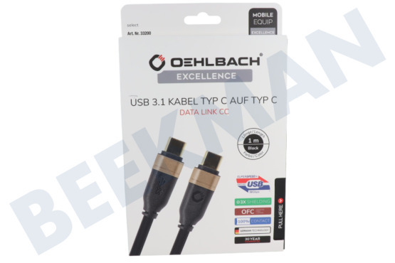 Oehlbach  33200 Excellence USB-C 3.1 kabel, 1 meter