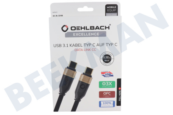 Oehlbach  33199 Excellence USB-C 3.1 kabel, 0.5 meter