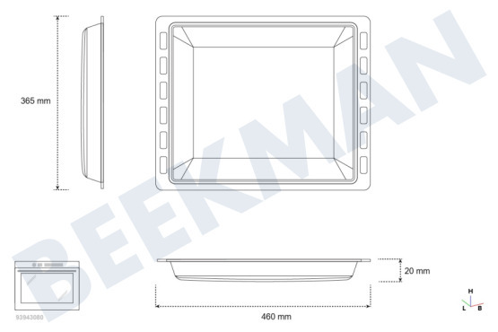 Smeg Oven-Magnetron Plaat Lekplaat, opvangplaat 46x35,5x2cm.