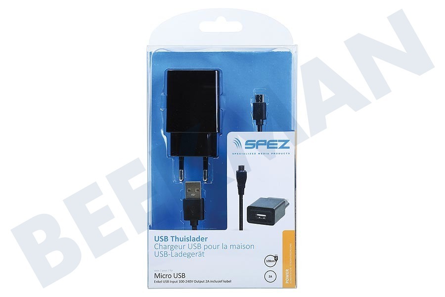 Lenco USB Thuislader Micro USB 2A inclusief kabel 100cm