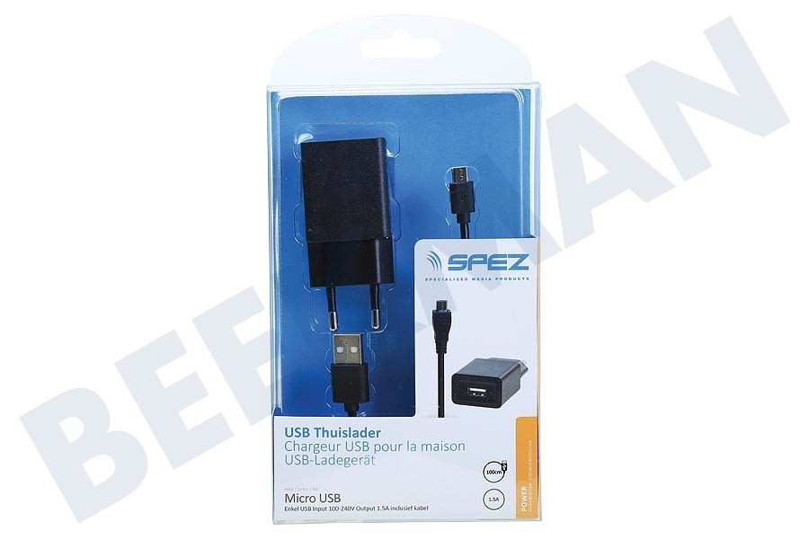 Lenco Oplader Micro-USB, 1.5A, 100cm