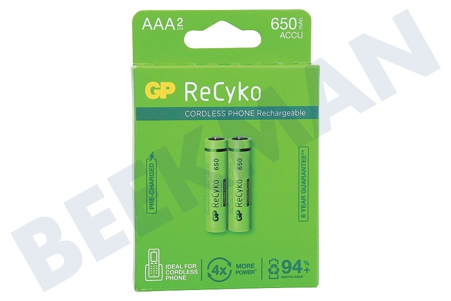 GP LR03 ReCyko+ AAA 650 - 2 oplaadbare batterijen