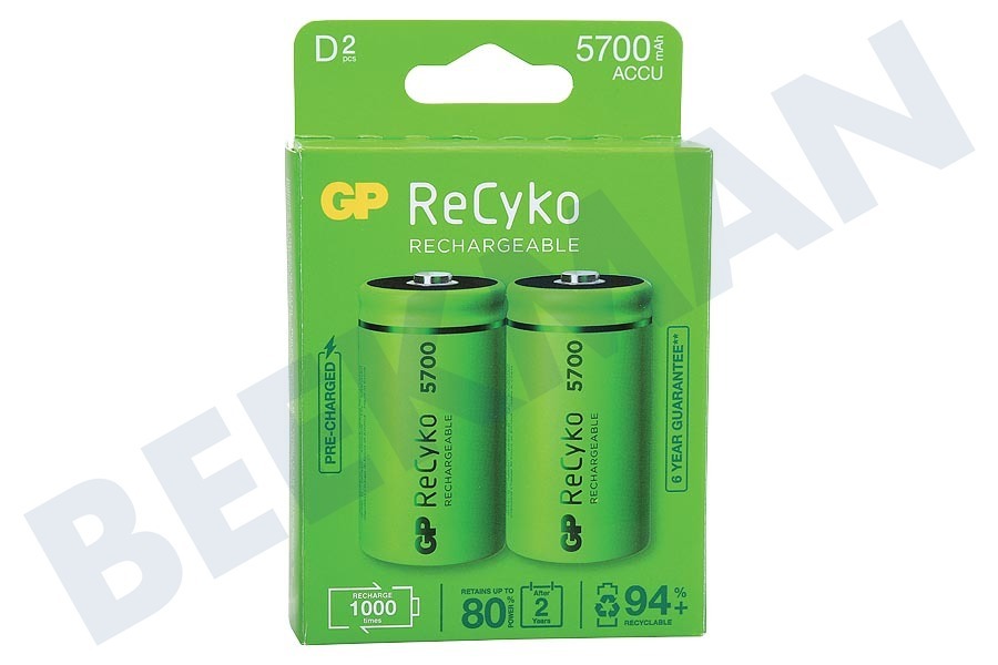 GP LR20 ReCyko+ D 5700 - 2 oplaadbare batterijen