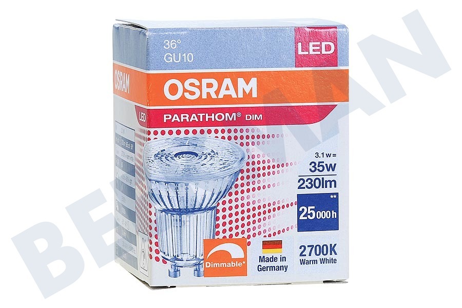 Osram 4052899957909 Parathom Reflectorlamp GU10 PAR16 3.1W Dimbaar