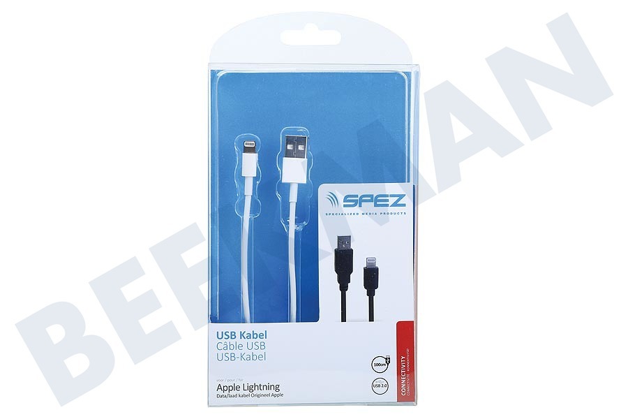 Lenco USB Kabel Apple Lightning 100cm Wit