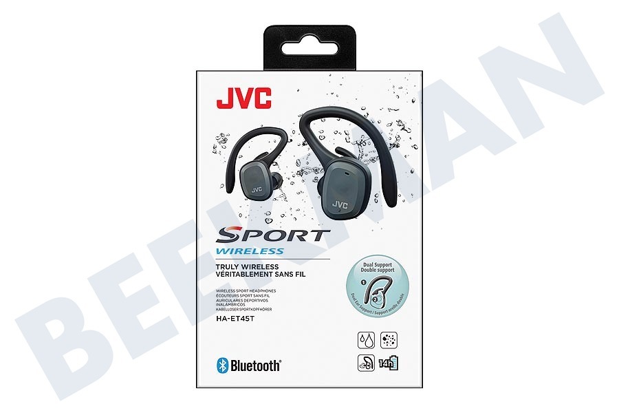 JVC HA-ET45T-BU Wireless Sport Dual Support Headphones Black