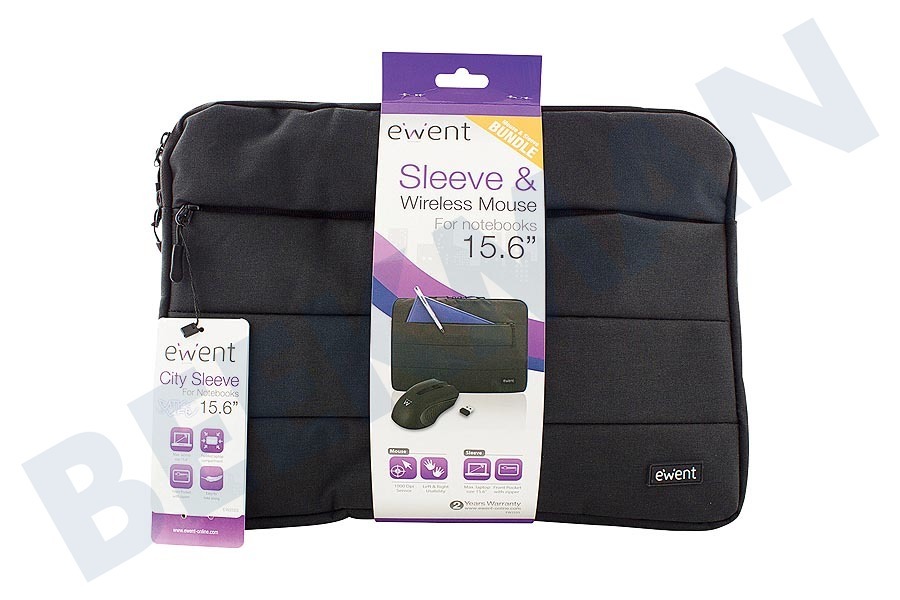 Ewent EW2533 Laptoptas City Sleeve 15.6 Inch Zwart Muis Set