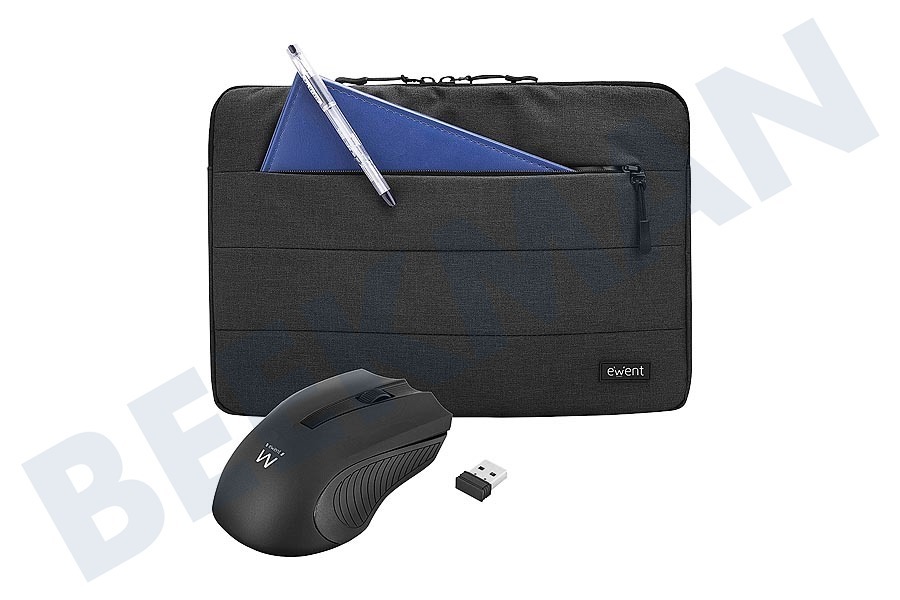 Ewent EW2533 Laptoptas City Sleeve 15.6 Inch Zwart Muis Set