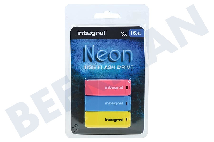 Integral Memory stick Triple pack 3 x 16Gb Neon Yellow, Pink & Blue