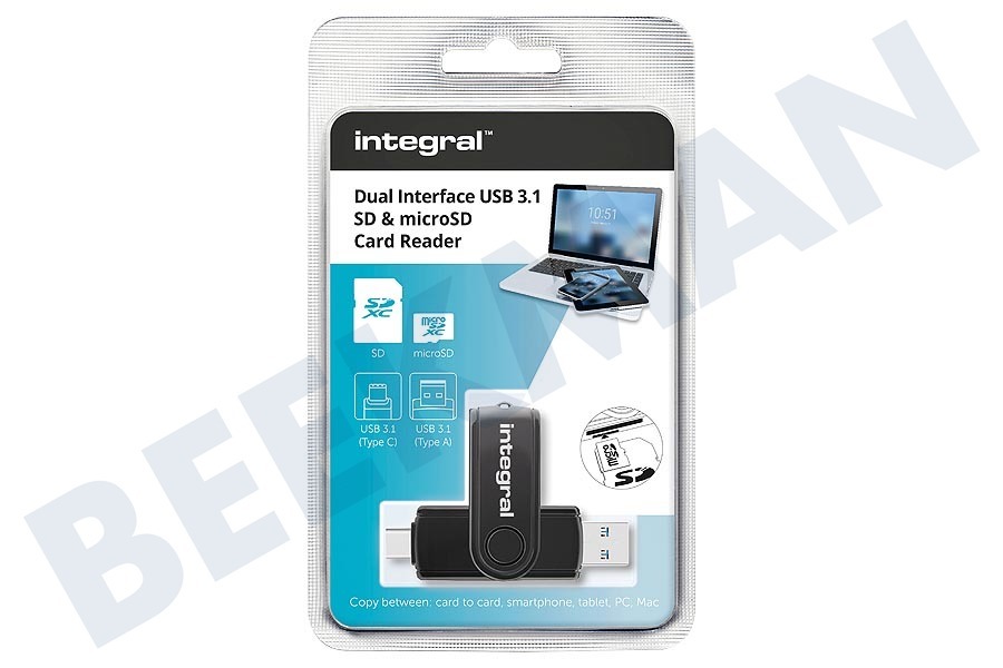 Integral INCRUSB3.0ACSDMSD Dual Interface USB 3.1 SD & microSD Card Reader