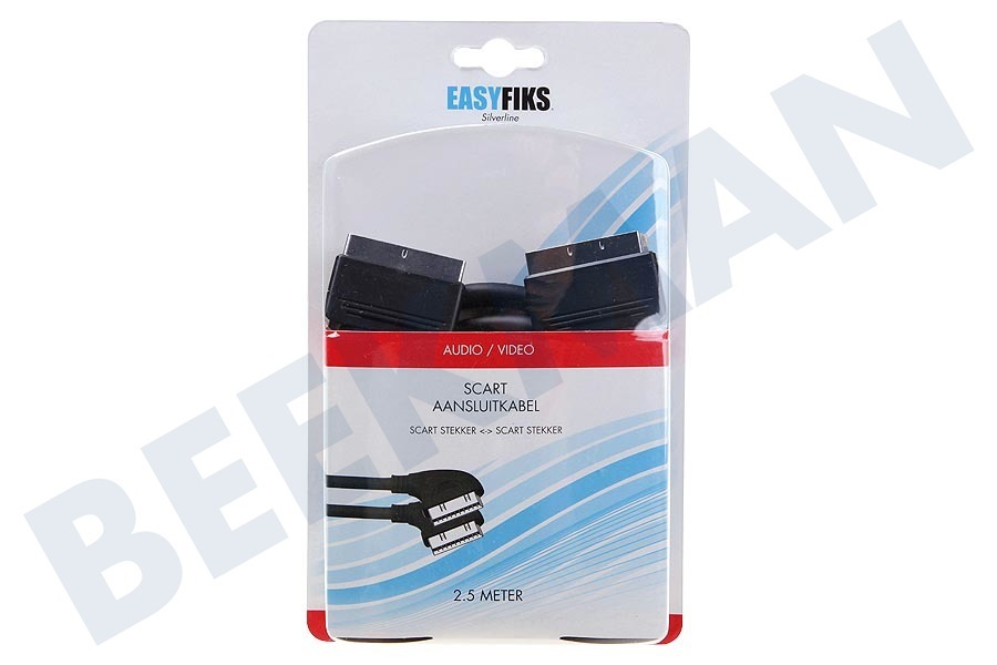 Easyfiks Scart Aansluitkabel 2.5 meter, Male - Male 21p