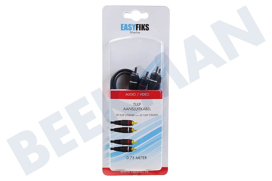 Easyfiks Tulp Kabel 2x RCA Male-2x RCA Male, 0.75 meter, Verguld