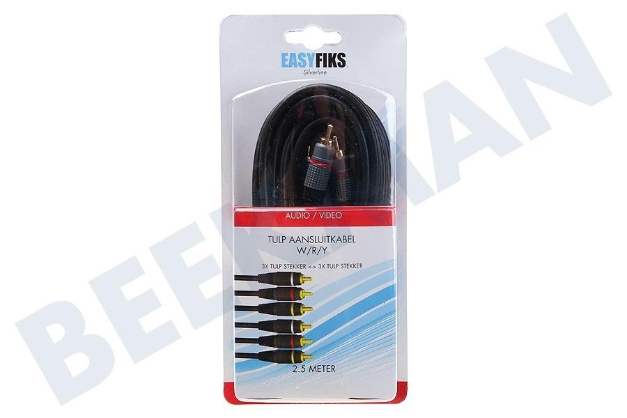 Easyfiks Tulp Kabel 3x RCA Male-3x RCA Male, 2.5 meter, Verguld
