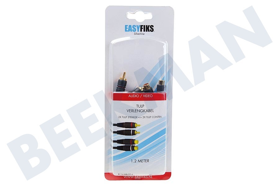 Easyfiks Tulp Kabel 2x RCA Male-2x RCA Female, 1.2 meter, Verguld