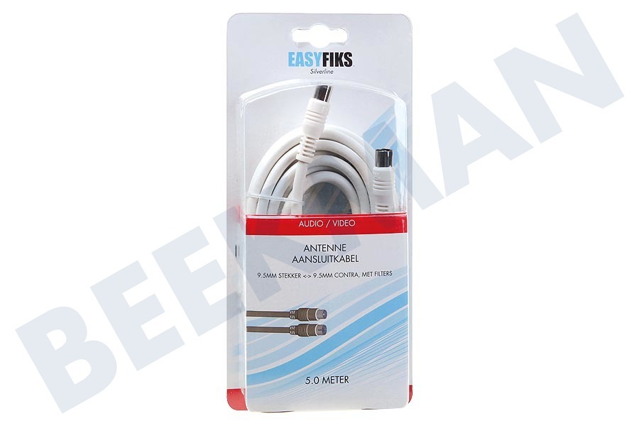 Easyfiks Antenne Kabel Coax - Wit, IEC Male en Female, 5.0 Meter