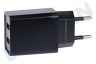 HTC USB oplader 230V 2,1A/5V 2-poort zwart