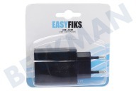 Easyfiks 50042846  USB oplader 230V 4,8A/5V 4-poort zwart geschikt voor o.a. Universeel USB
