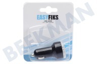Easyfiks 50042866  USB oplader 12V 3,1A/5V 2-poort zwart geschikt voor o.a. Universeel USB