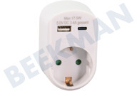 Q-Link 5450376  Stekker geschikt voor o.a. Wit, 3680W Doorvoerstekker met 2 x USB geschikt voor o.a. Wit, 3680W