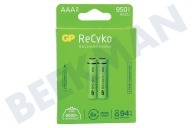 GP 120100AAAHCE-C2  LR03 ReCyko+ AAA 950 - 2 oplaadbare batterijen geschikt voor o.a. 950mAh NiMH