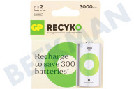 GP GPRCK300D703C2  LR20 ReCyko+ D  - 2 oplaadbare batterijen geschikt voor o.a. 3000mAh NiMH 1.2V