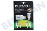 Duracell DRBUN001NL  DRBUN001-NL Micro USB Charging kit geschikt voor o.a. USB Oplader + USB Autolader + 1m en 2m Micro USB Kabel