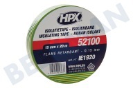 HPX IE1920  52100 PVC Isolatietape Geel/Groen 19mm x 20m geschikt voor o.a. Isolatietape, 19mm x 20 meter