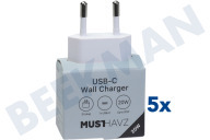 Musthavz  MHTG20WWHT Musthavz to Go USB-C oplader 20W, wit geschikt voor o.a. USB-C, Universeel gebruik