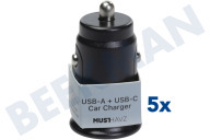 Musthavz  MHTG2U30CCBLK Musthavz to Go 2 Port USB-A + USB-C 12V lader 30W, zwart geschikt voor o.a. USB-A en USB-C, Universeel gebruik
