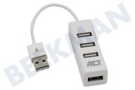 ACT  AC6200 Mini 4-Poorts USB 2.0 Hub geschikt voor o.a. USB 2.0 Wit