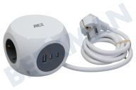 ACT  AC2420 Stekkerdoos kubus 3 stopcontacten, 2x USB-C, 1x USB-A geschikt voor o.a. 3-voudig incl. 3x USB-C/A, wit