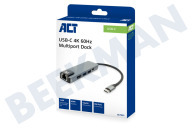 ACT  AC7091 USB-C 4K docking station HDMI/ethernet/USB-A/PD geschikt voor o.a. 1 HDMI monitor, ethernet, USB-A, PD pass-through