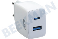 ACT  AC2122 USB-C & USB-A lader 20W met Power Delivery geschikt voor o.a. Power Delivery PPS, Quick Charge, GaNFast