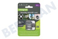 Integral  INMSDH32G10-SEC 32GB Security Micro SD 4K V30 UHS-1U3 A1 Class 10 geschikt voor o.a. Dash Cam en beveiligingscamera