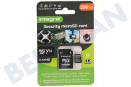 Integral  INMSDX256G10-SEC 256GB Security Micro SD 4K V30 UHS-1U3 A1 Class 10 geschikt voor o.a. Dash Cam en beveiligingscamera