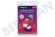 Integral INFD128GBFUSDUAL3.0-  Fusion Dual Flash Drive USB-C & USB 3.1 Gen 1 128GB geschikt voor o.a. USB-C & USB 3.1 Gen 1