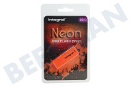 Integral INFD32GBNEONOR  Memory stick geschikt voor o.a. USB 2.0 32GB Neon Orange USB Flash Drive geschikt voor o.a. USB 2.0